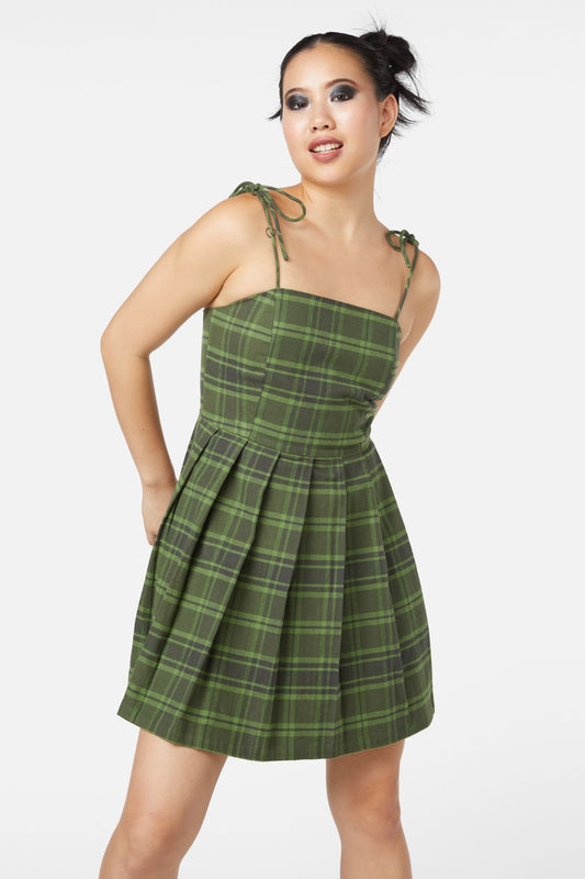 Dangerfield - Meadow Tartan Dress - olive