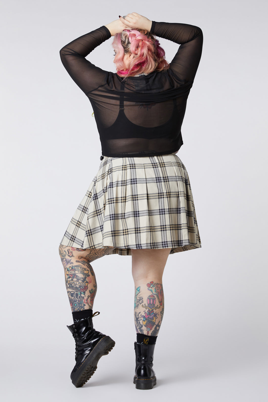 Dangerfield - Curve Crescent Tartan Pleat Skirt - beige