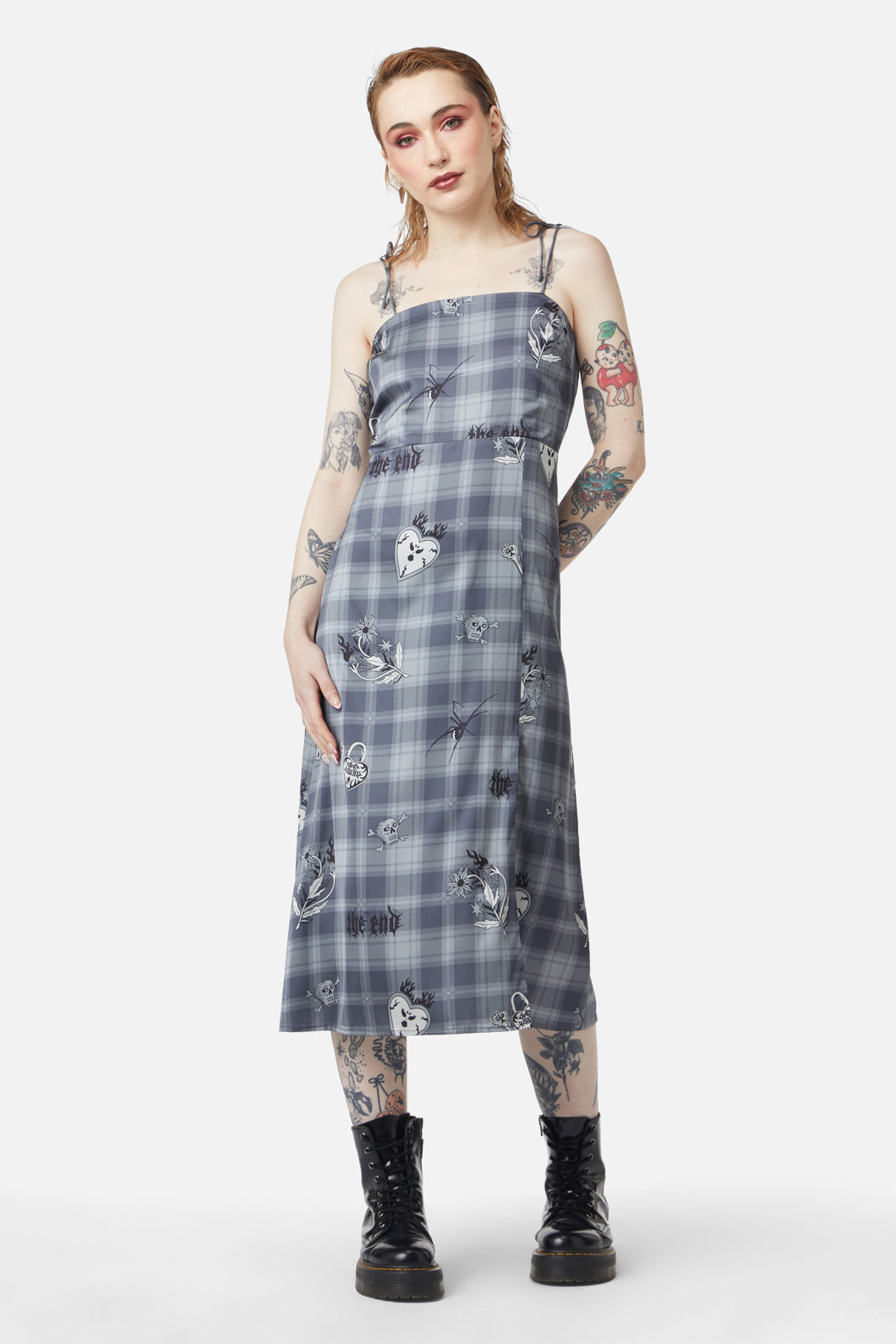 Dangerfield - Love Her Printed Satin Split Dress - grey
