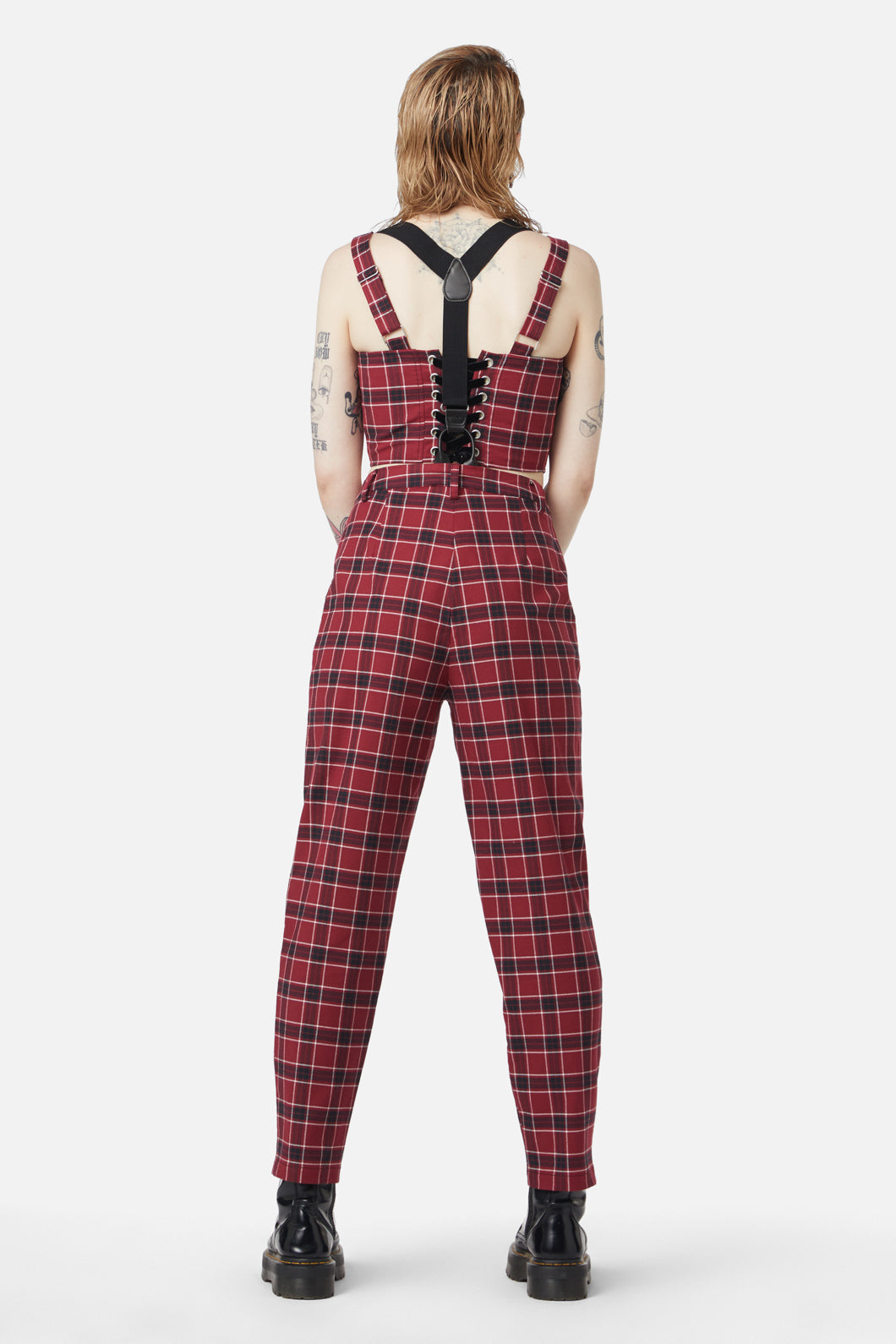 Dangerfield - Revenge Tartan Brace Trouser - maroon