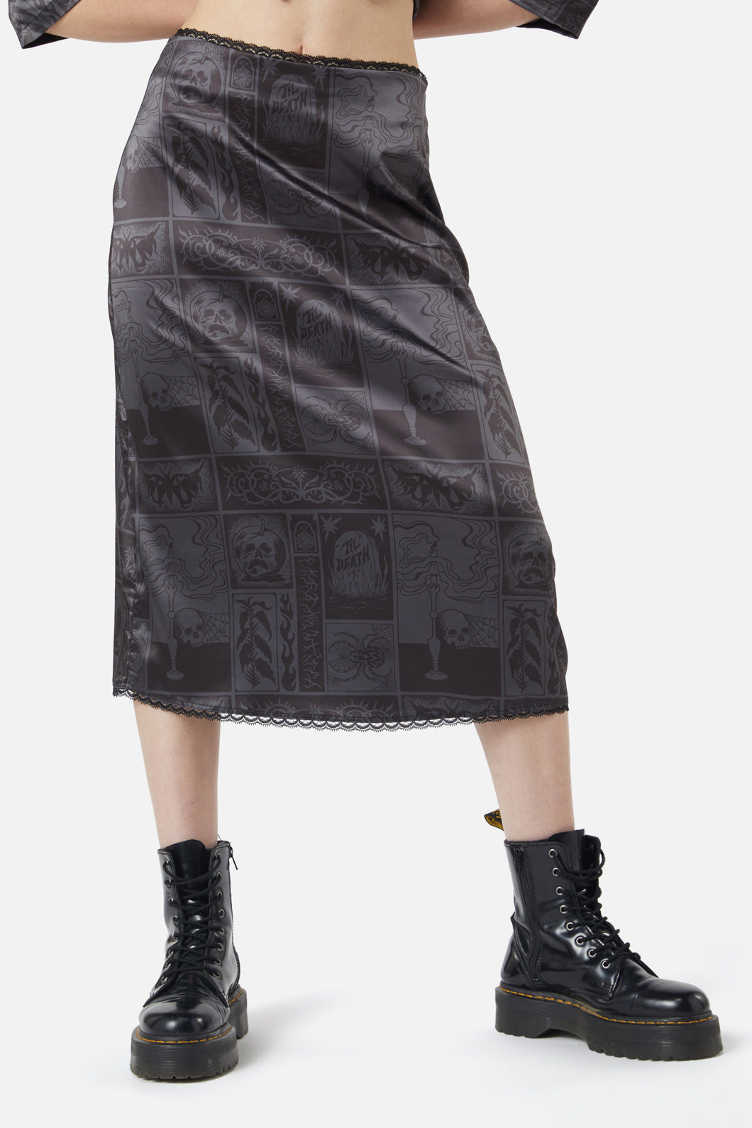 Dangerfield - Ruined Mansion Satin Brocade Skirt - black
