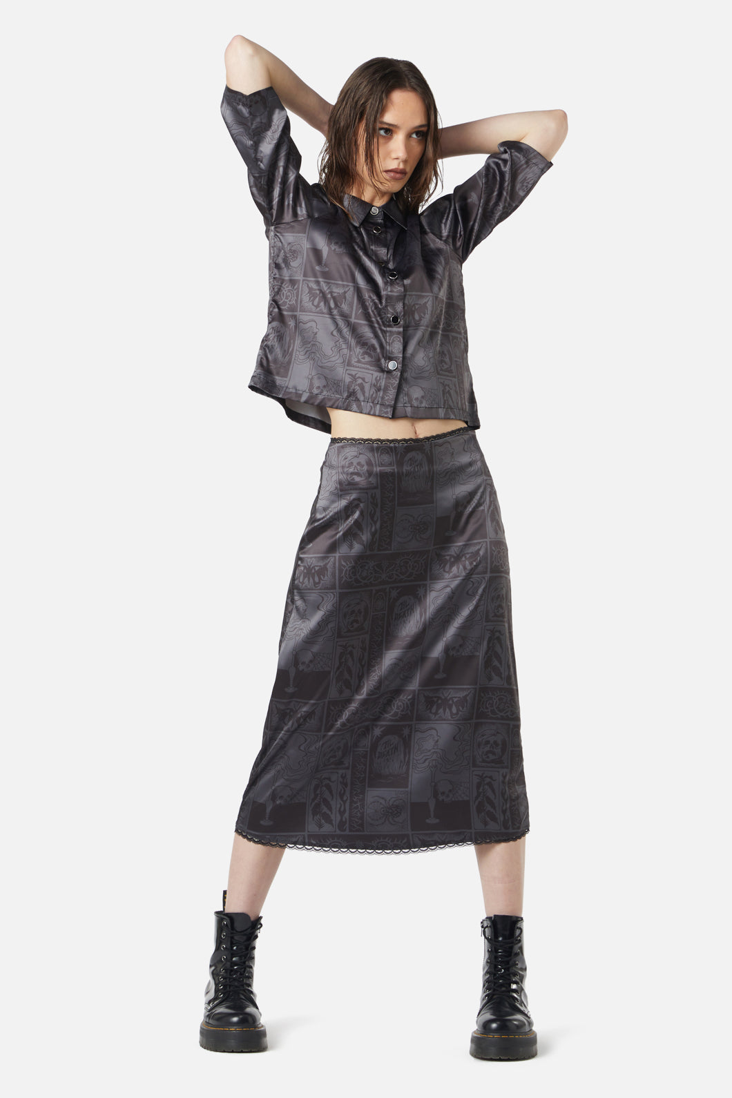 Dangerfield - Ruined Mansion Satin Brocade Skirt - black
