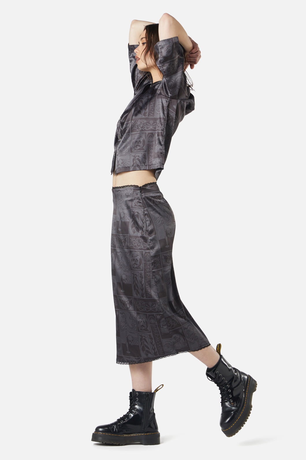 Dangerfield - Ruined Mansion Satin Brocade Skirt - black