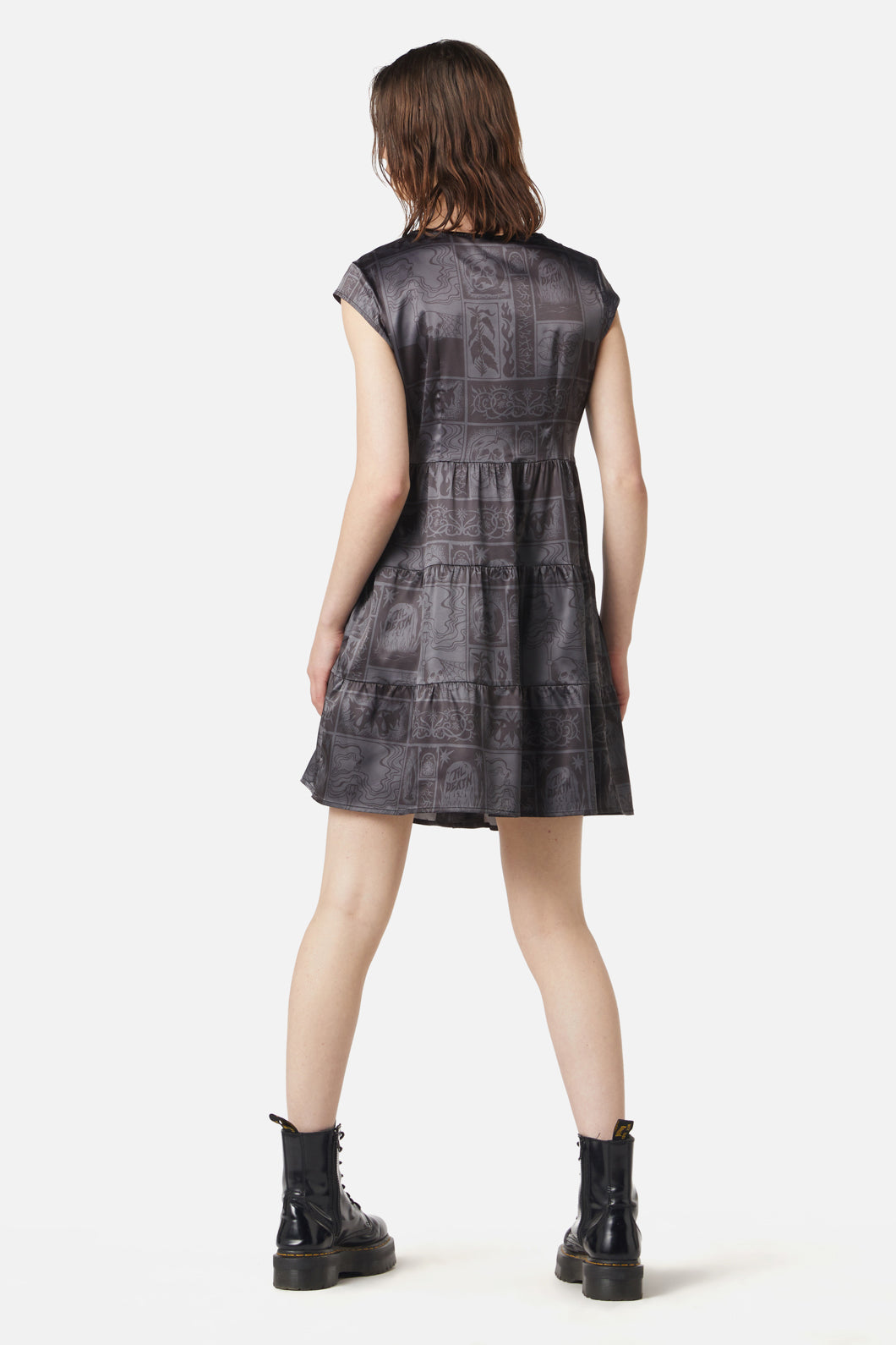 Dangerfield - Ruined Mansion Satin Brocade Dress - black-grey
