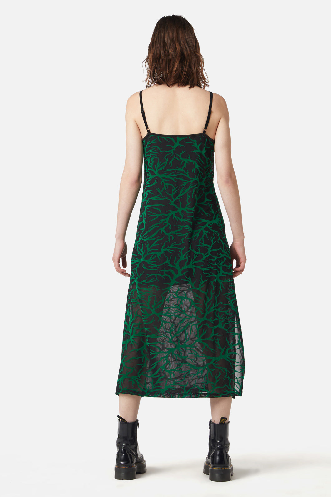 Dangerfield - Neglected Flocked Mesh Midi Dress - black-green