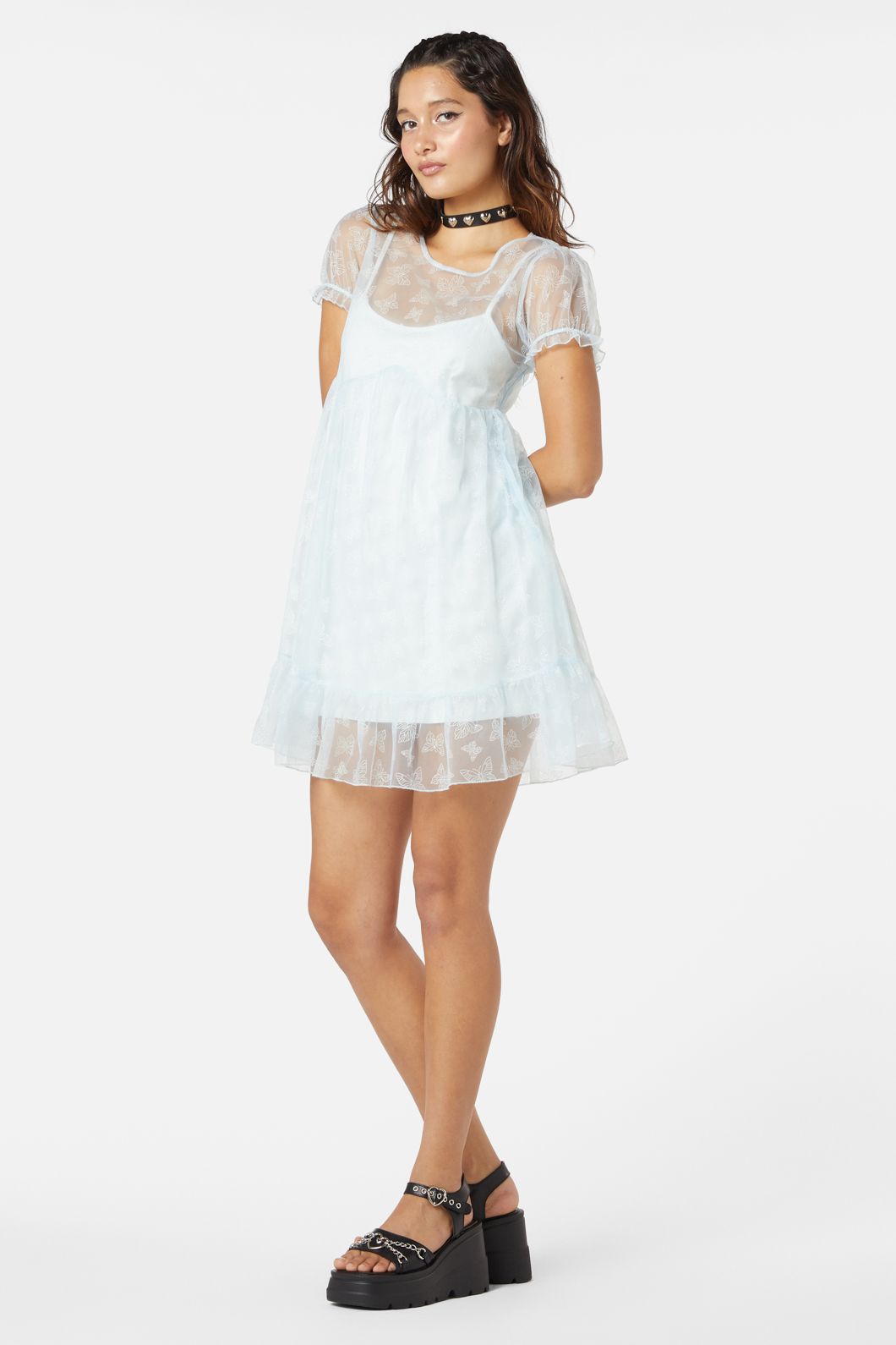 Dangerfield - Butterflies On The Wall Mesh Dress - blue