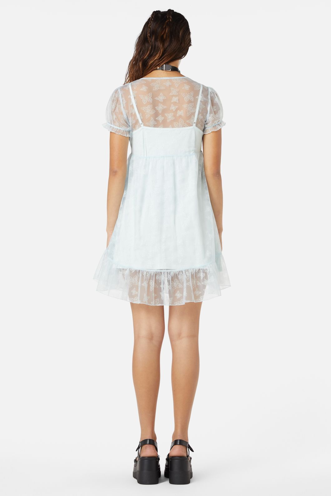 Dangerfield - Butterflies On The Wall Mesh Dress - blue