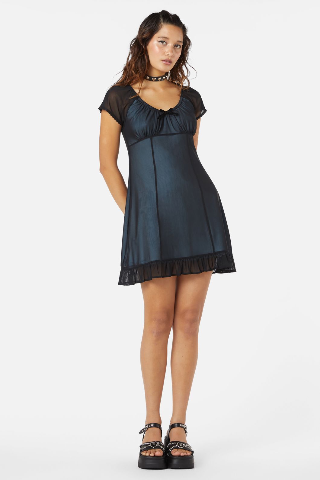Dangerfield - Confess Mesh Mini Dress - black-blue