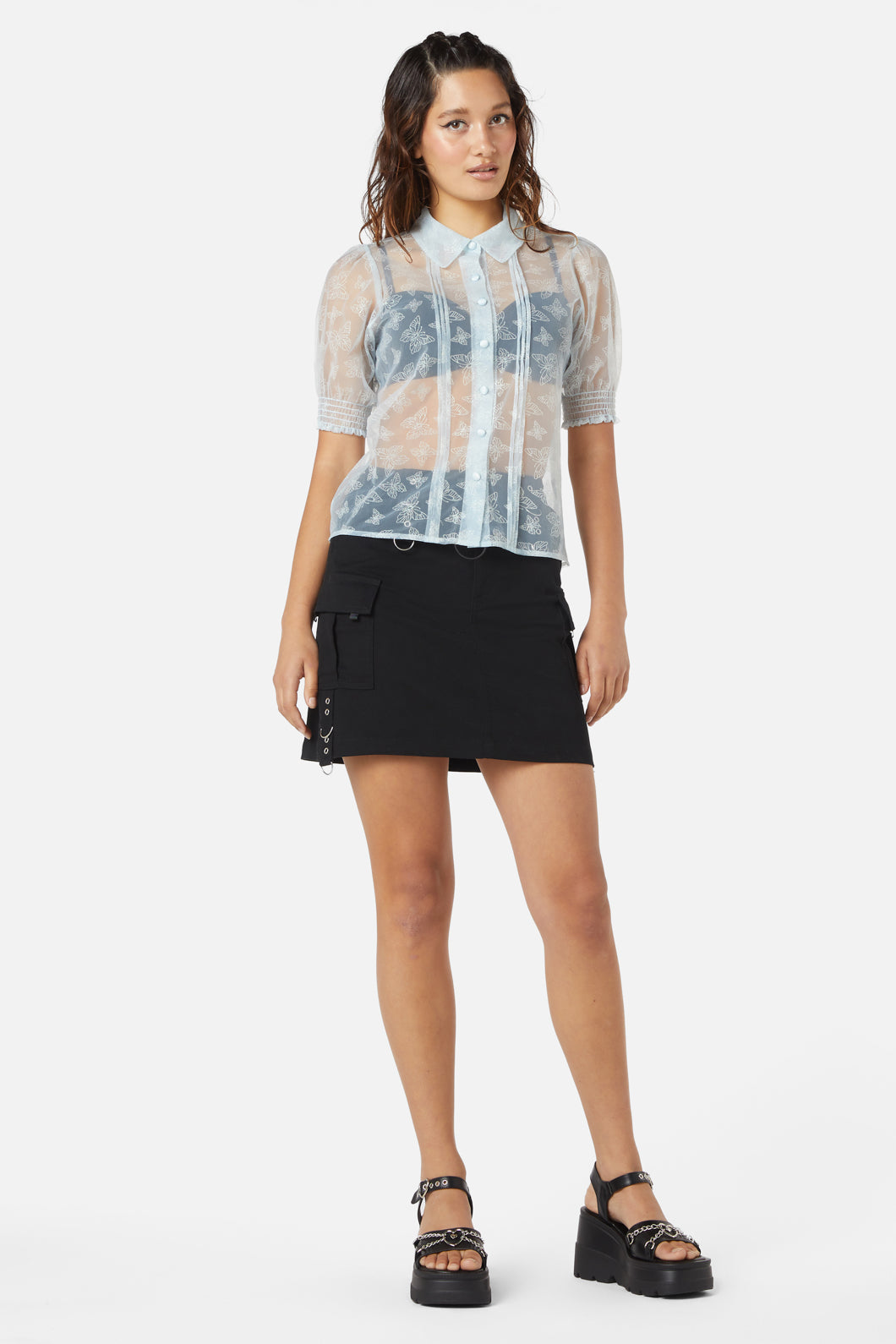 Dangerfield - Butterflies On The Wall Mesh Blouse - blue