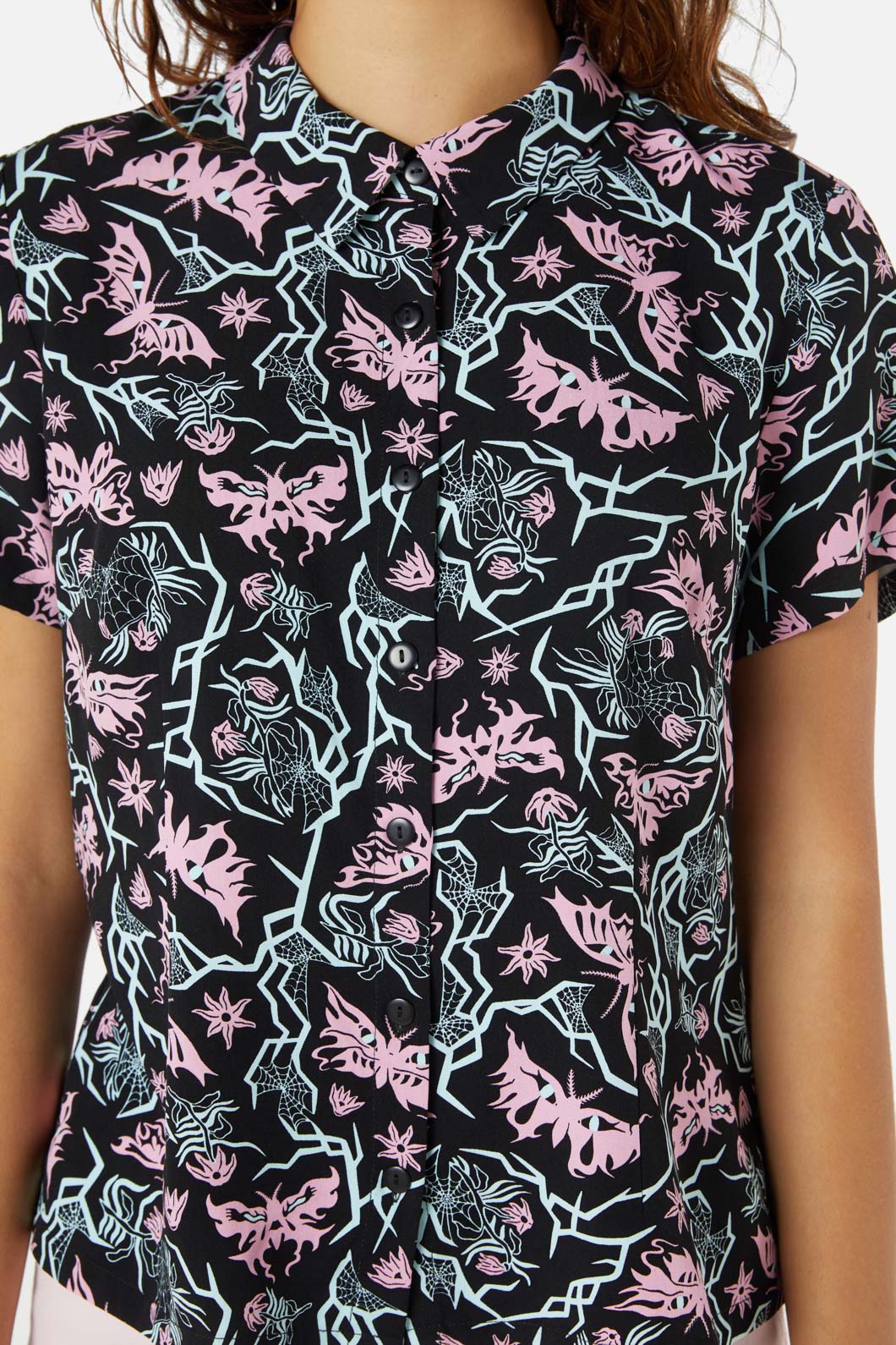 Dangerfield - To The Butterflies Printed Blouse - black-pink-blue