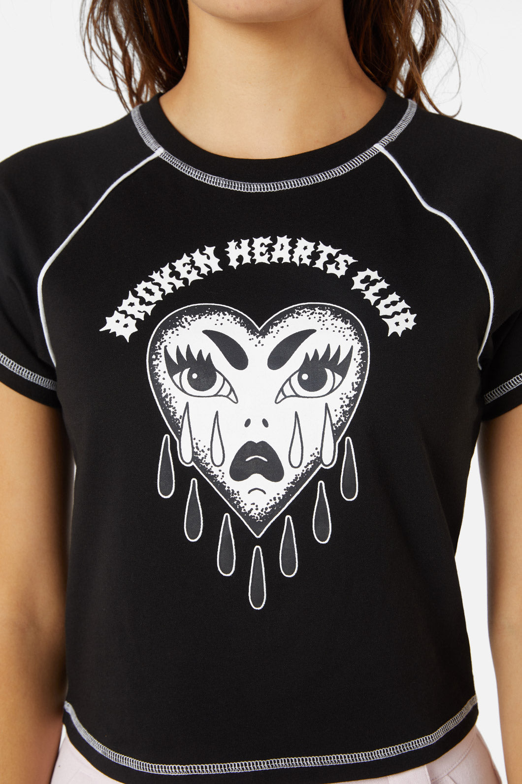 Dangerfield - Broken Hearts Crop Raglan - black