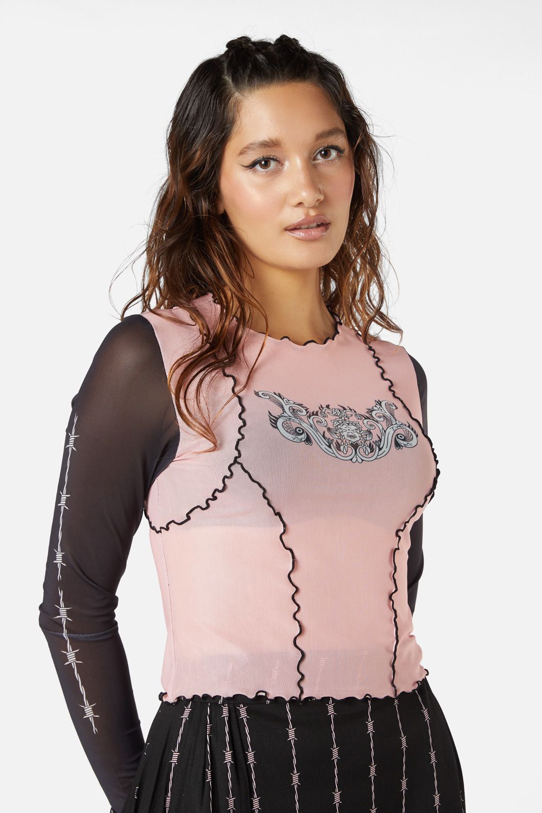 Dangerfield - Manic Babylock Mesh Top - black-pink
