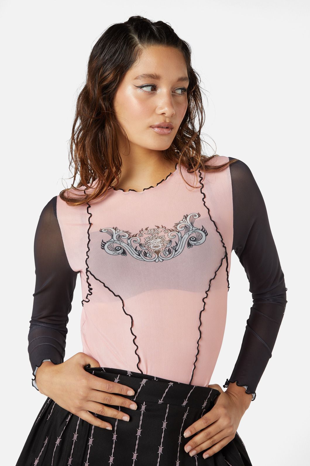 Dangerfield - Manic Babylock Mesh Top - black-pink