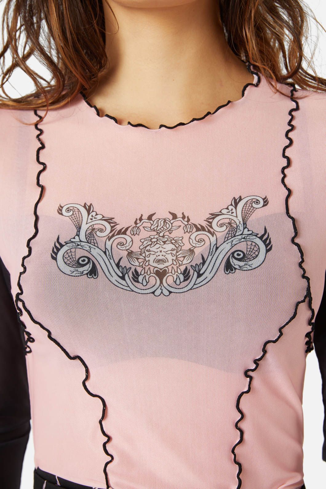 Dangerfield - Manic Babylock Mesh Top - black-pink