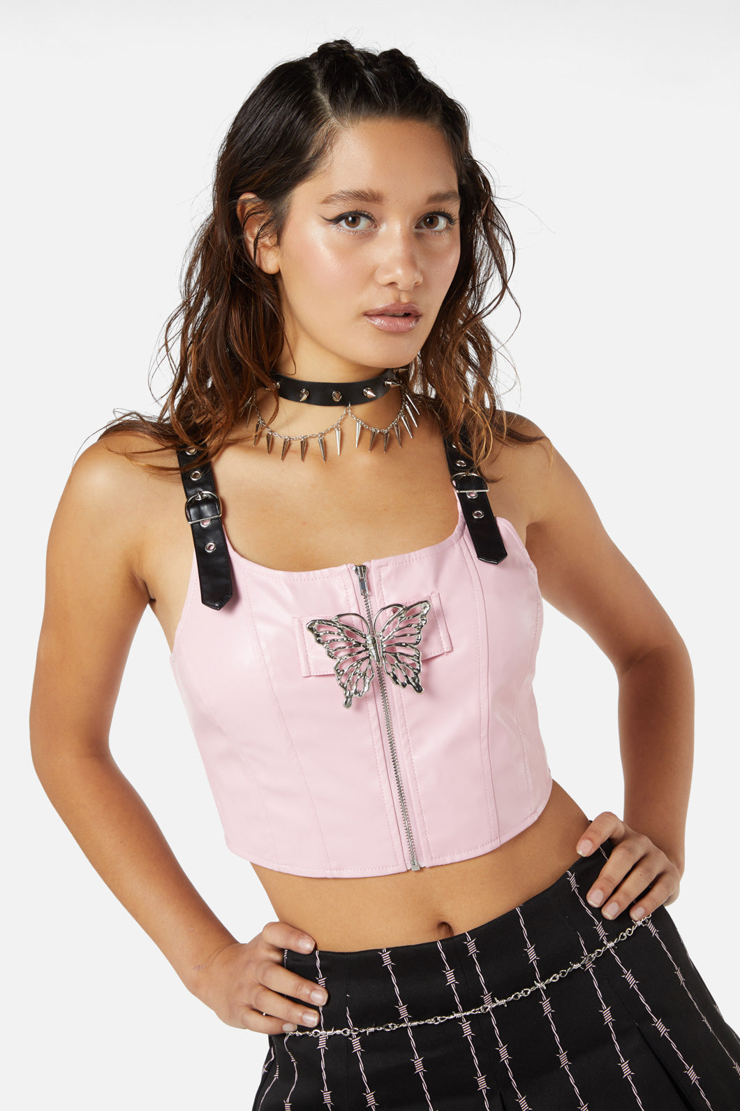 Dangerfield - Butterfly Clasp PU Corset - pink