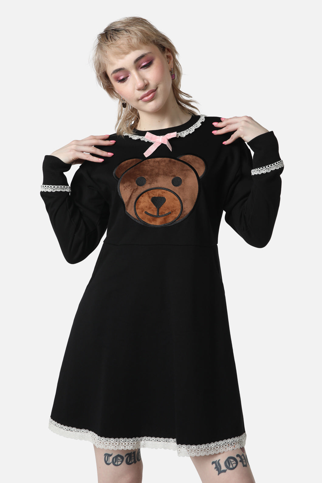 Dangerfield - Teddy Lace Jersey Dress - black