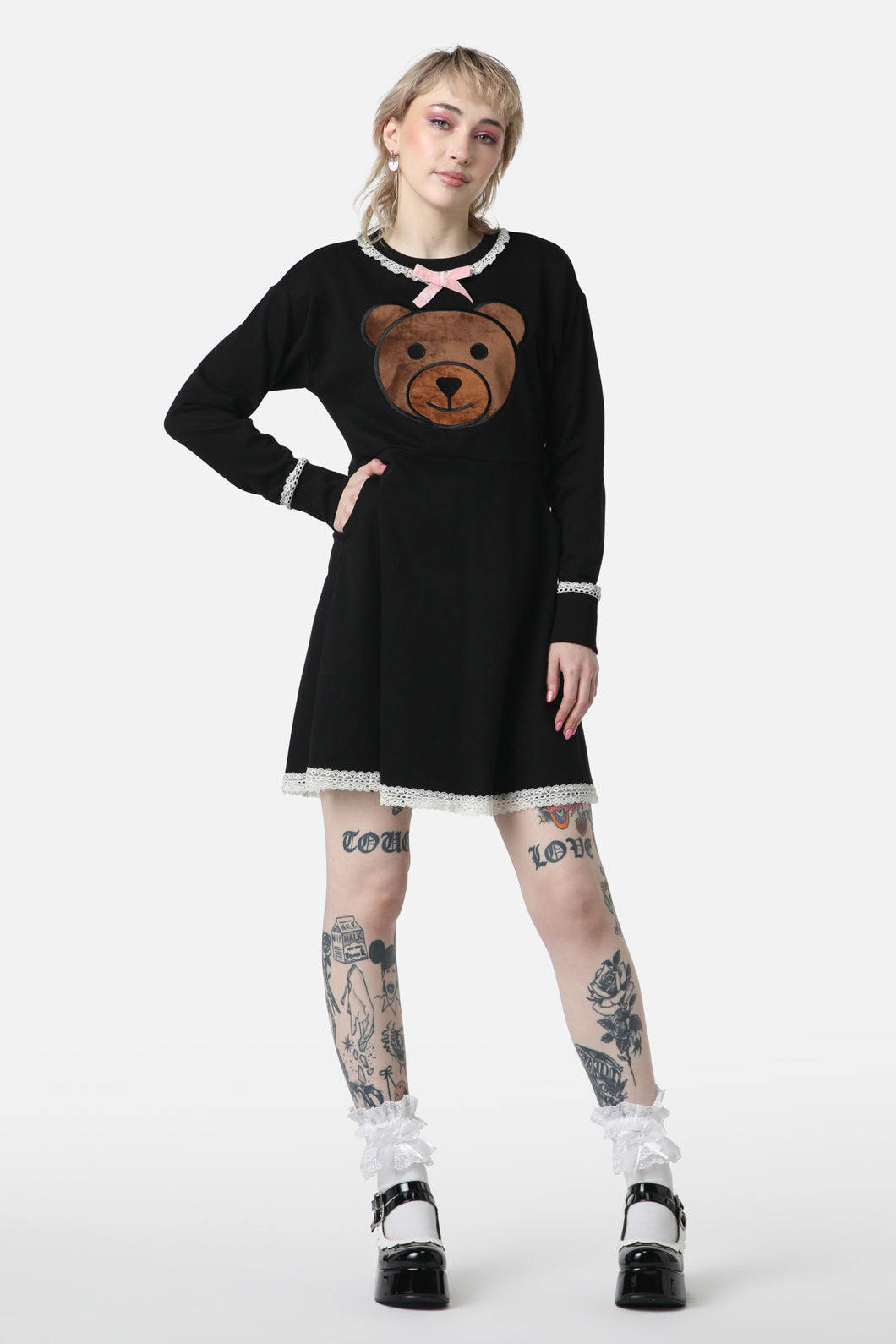 Dangerfield - Teddy Lace Jersey Dress - black