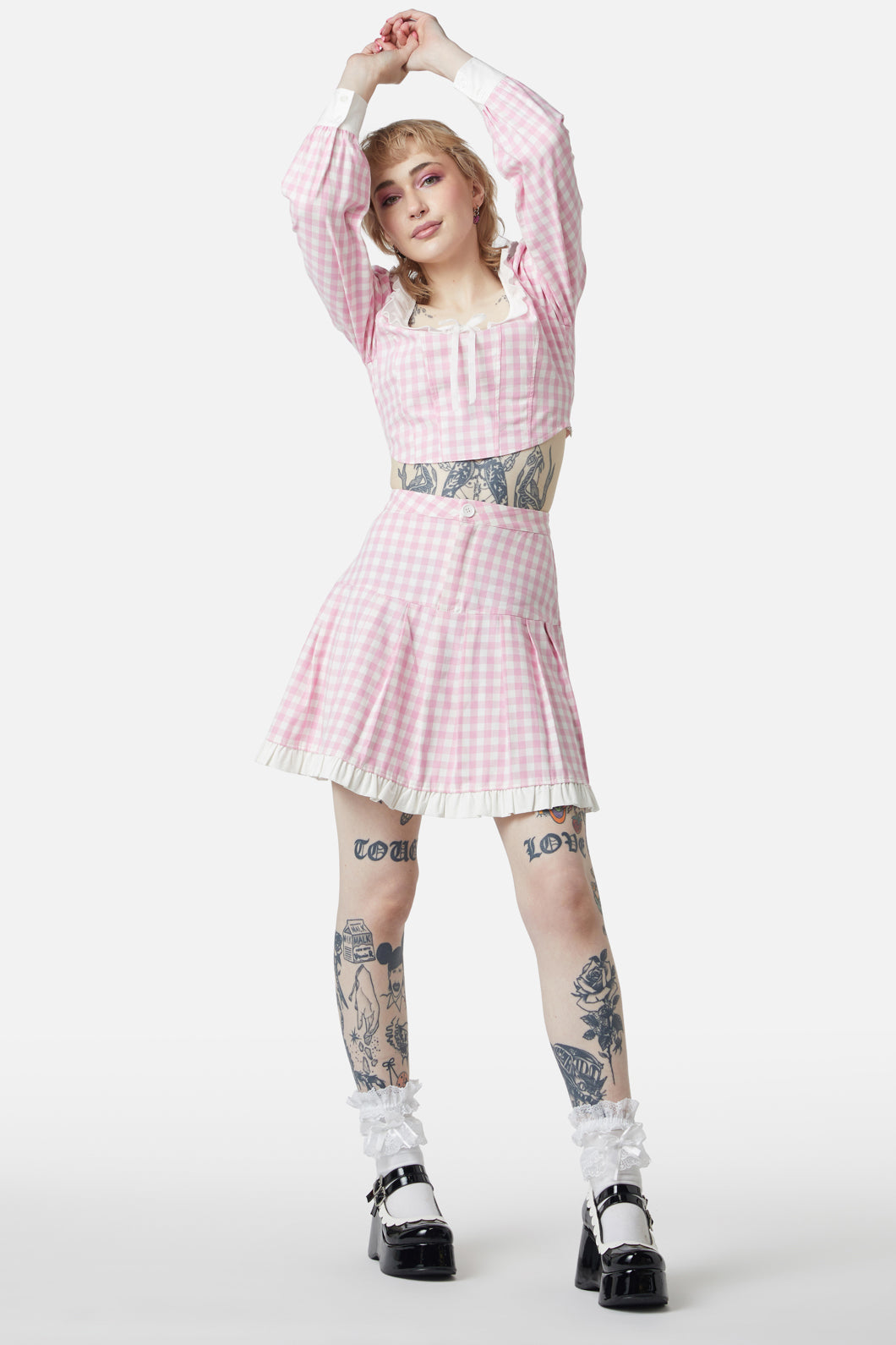 Dangerfield - Picnic Party Pleated Skirt - pink