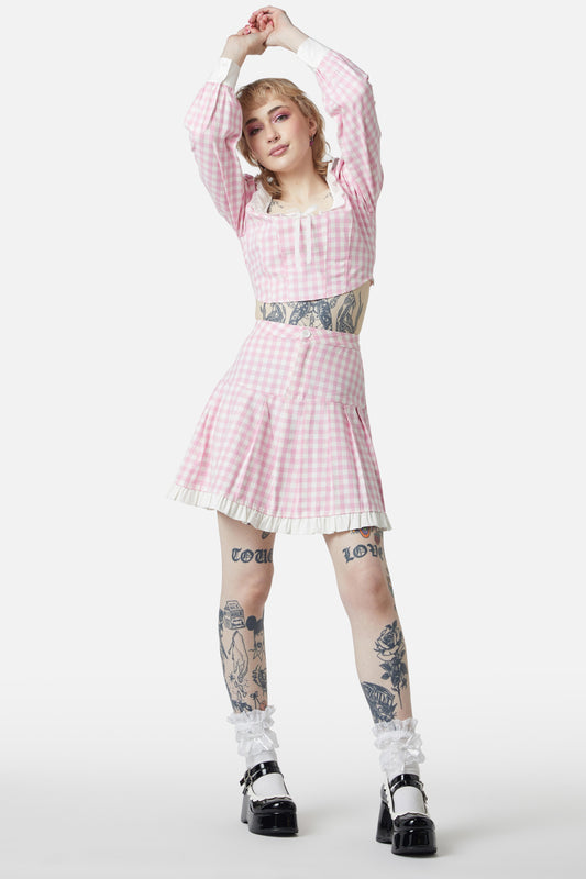 Dangerfield - Picnic Party Pleated Skirt - pink