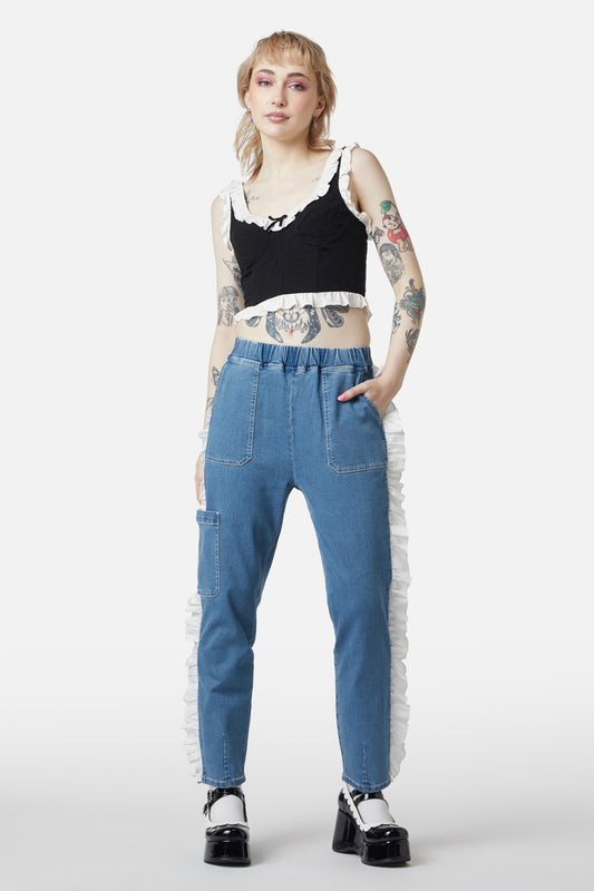 Dangerfield - Ruffle Denim Cargo Pant - denim-blue