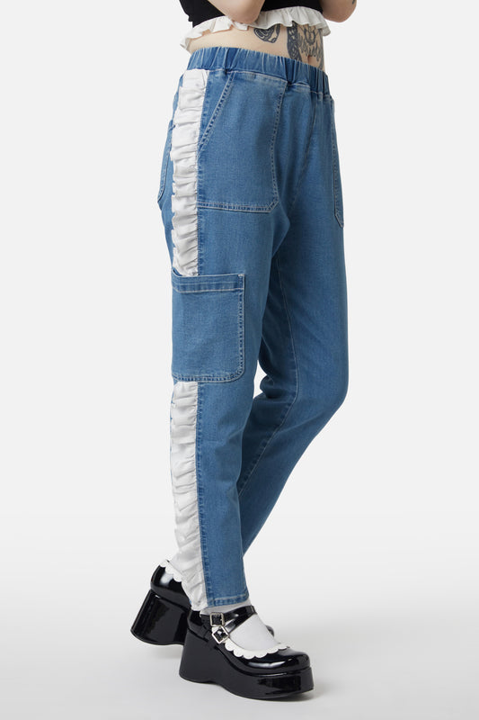 Dangerfield - Ruffle Denim Cargo Pant - denim-blue