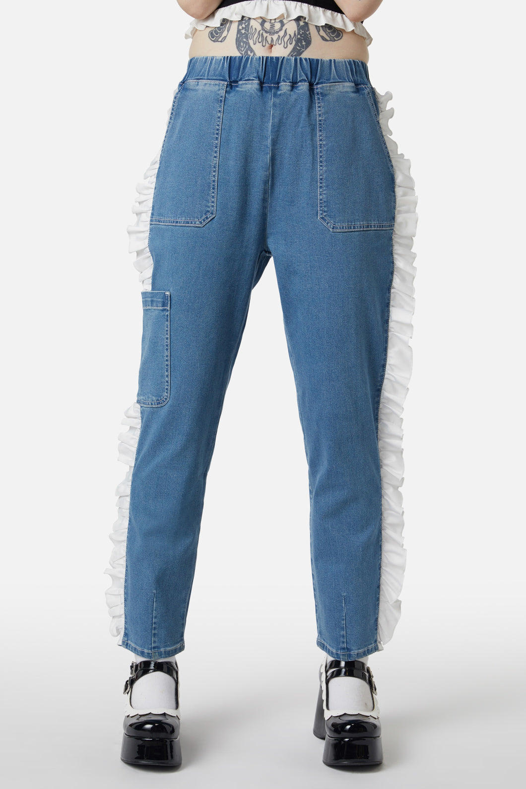 Dangerfield - Ruffle Denim Cargo Pant - denim-blue