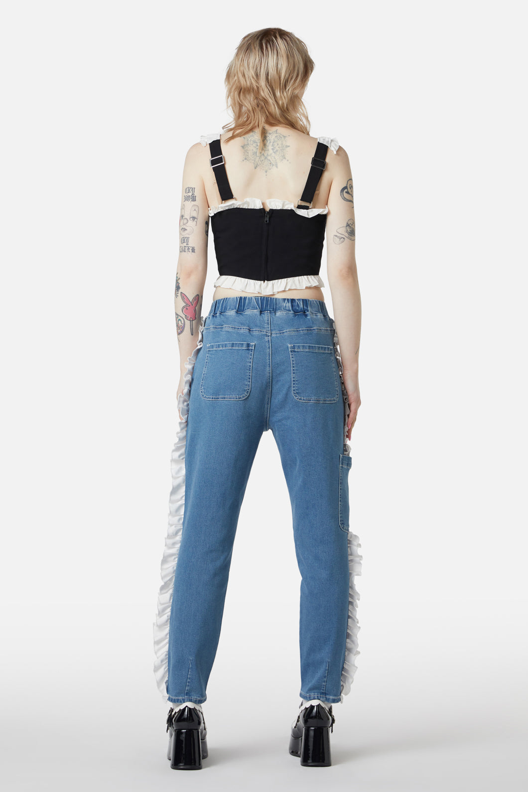 Dangerfield - Ruffle Denim Cargo Pant - denim-blue