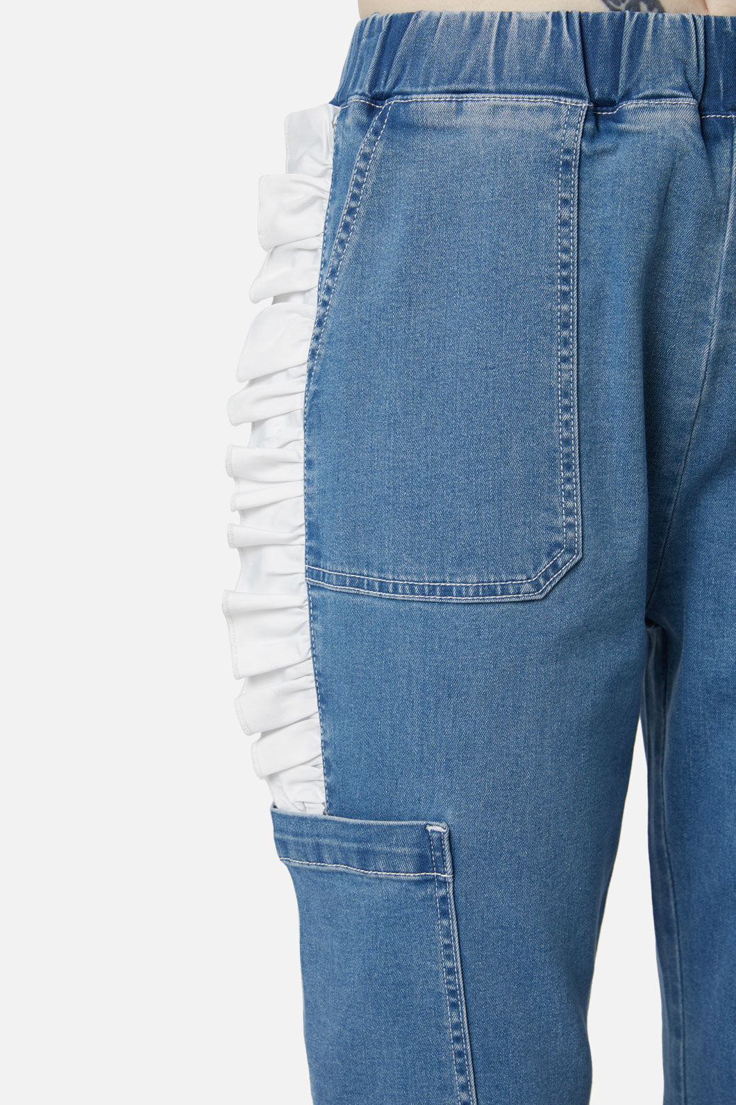 Dangerfield - Ruffle Denim Cargo Pant - denim-blue