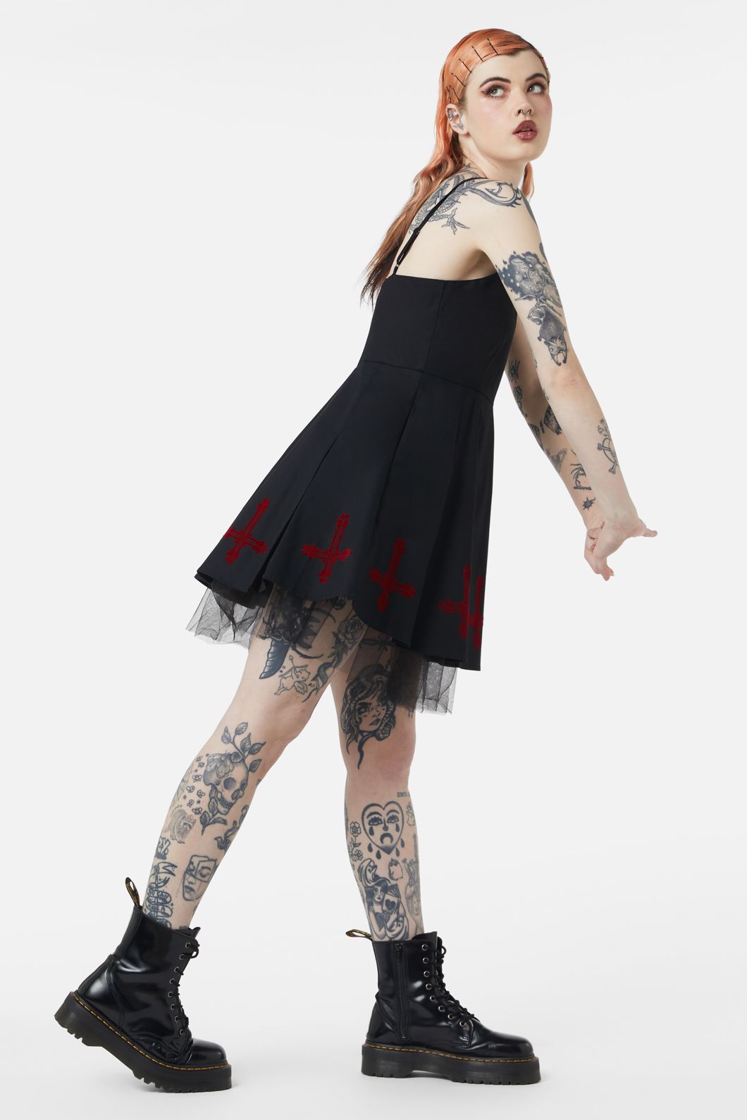Dangerfield - Hail Lilith Flocked Hem Bustier Dress - black