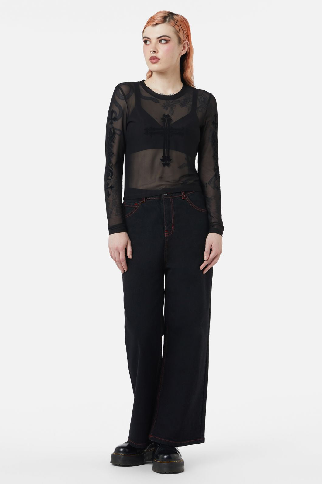 Dangerfield - Hail Lilith Flocked Mesh Top - black