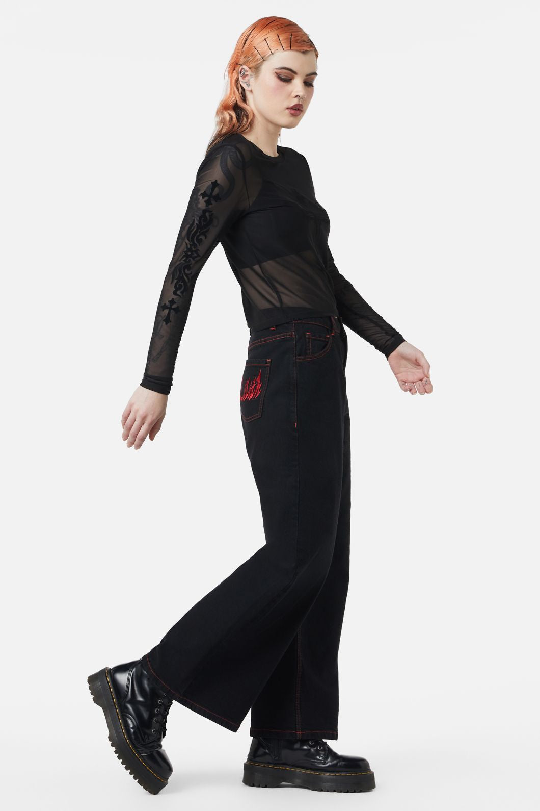 Dangerfield - Hail Lilith Flocked Mesh Top - black