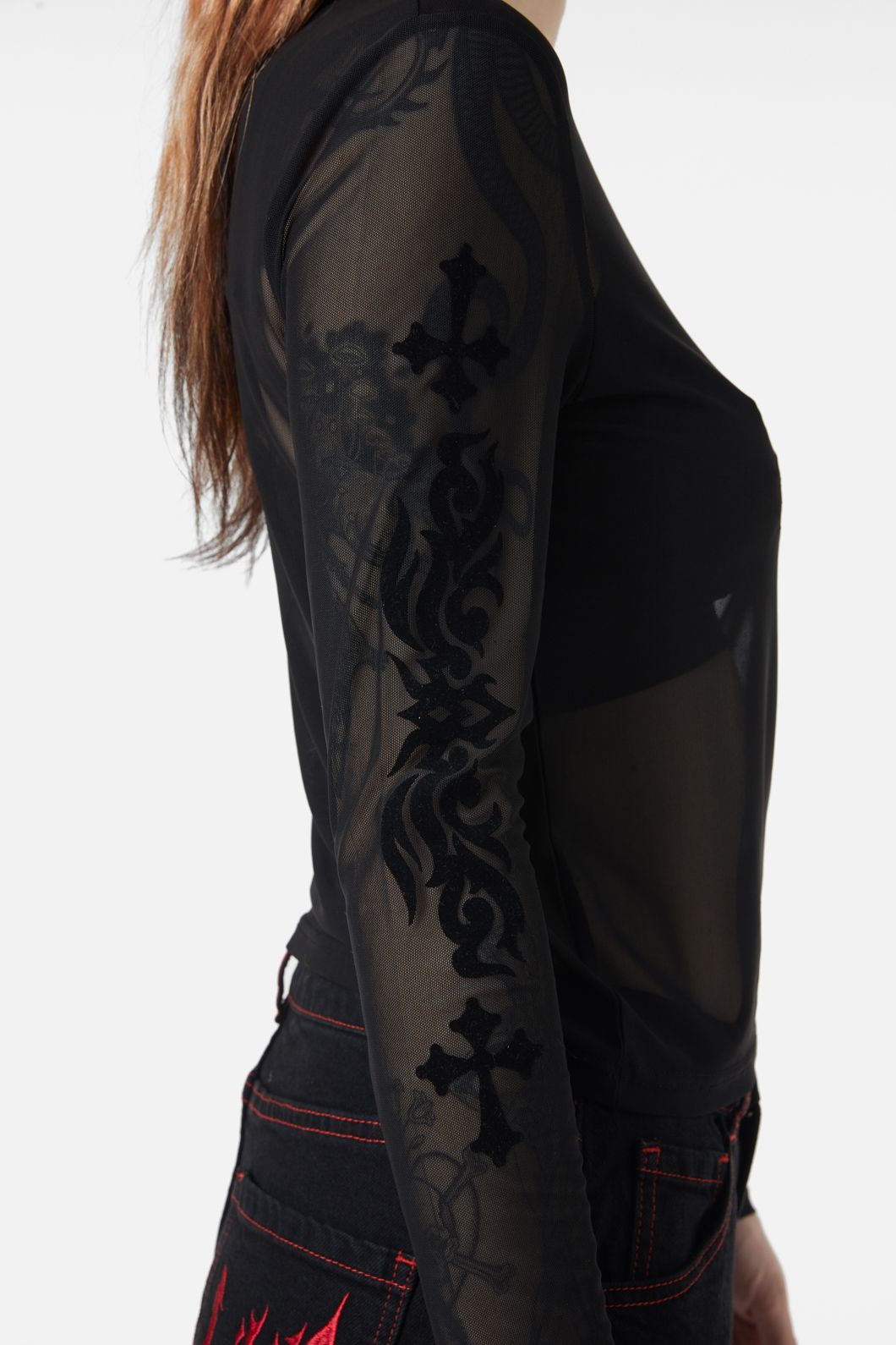 Dangerfield - Hail Lilith Flocked Mesh Top - black