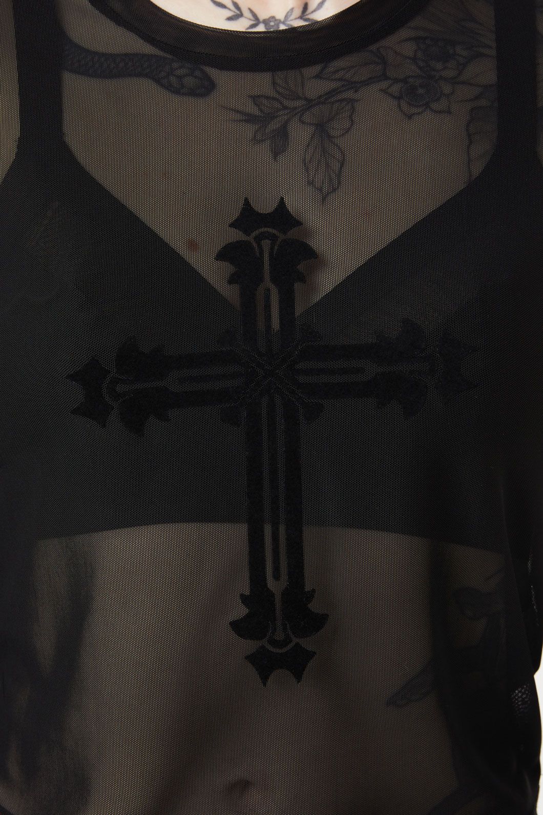 Dangerfield - Hail Lilith Flocked Mesh Top - black