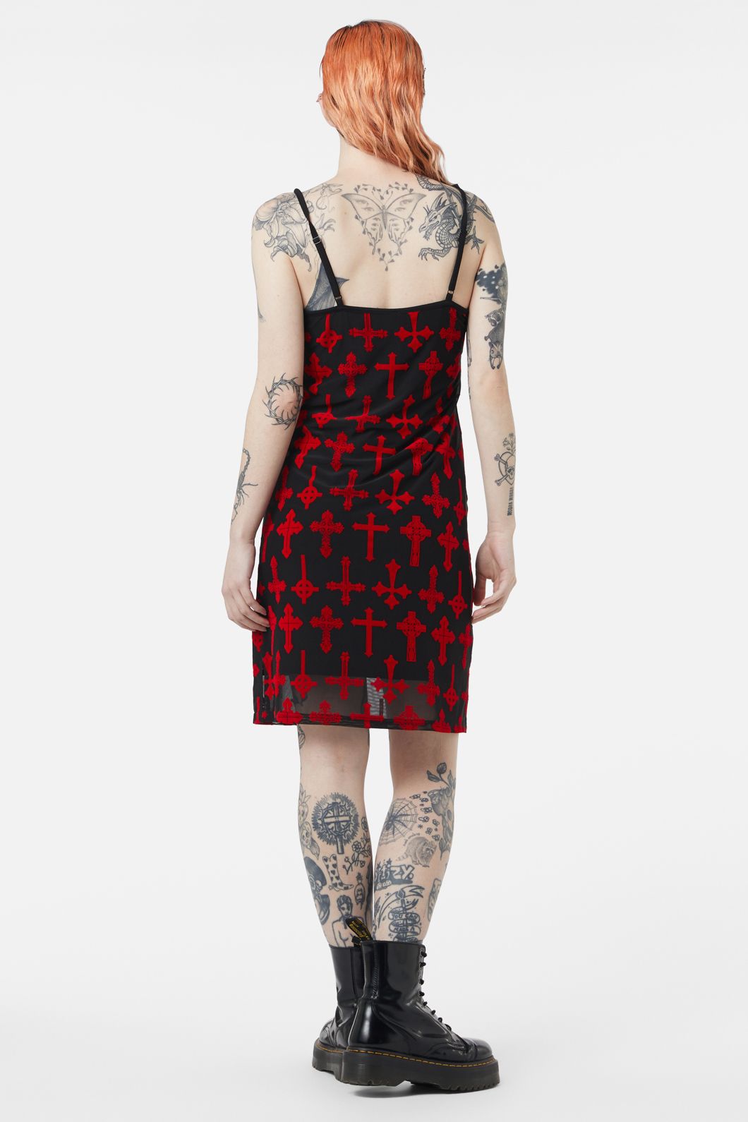 Dangerfield - Vowed Flocked Mesh Dress - red