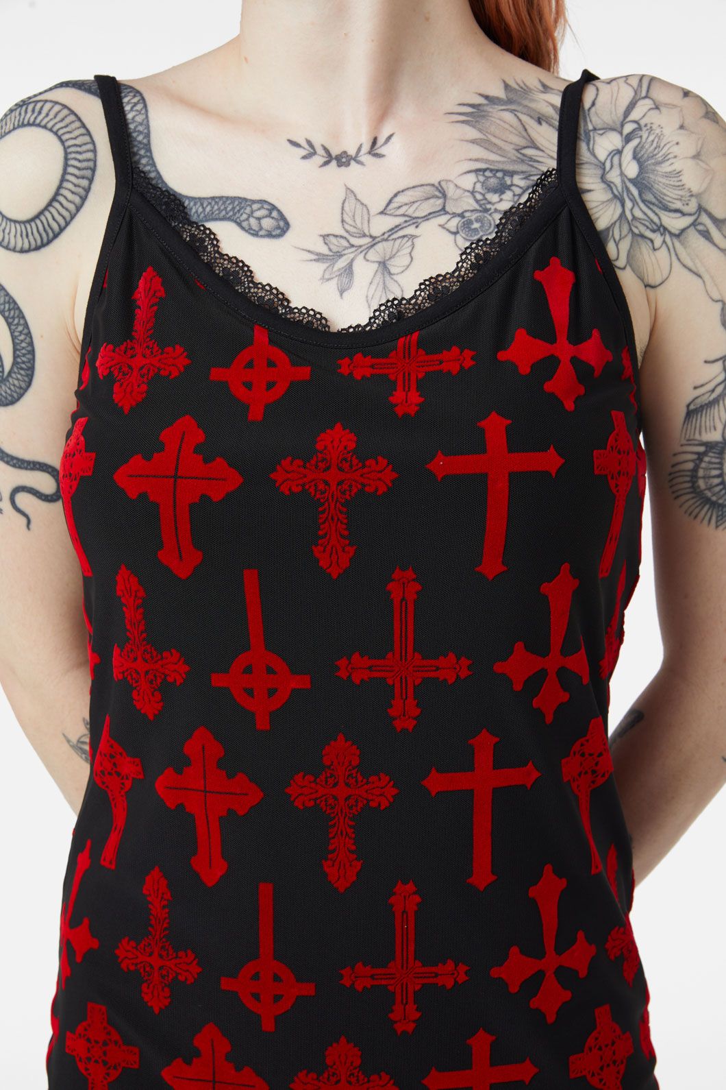 Dangerfield - Vowed Flocked Mesh Dress - red