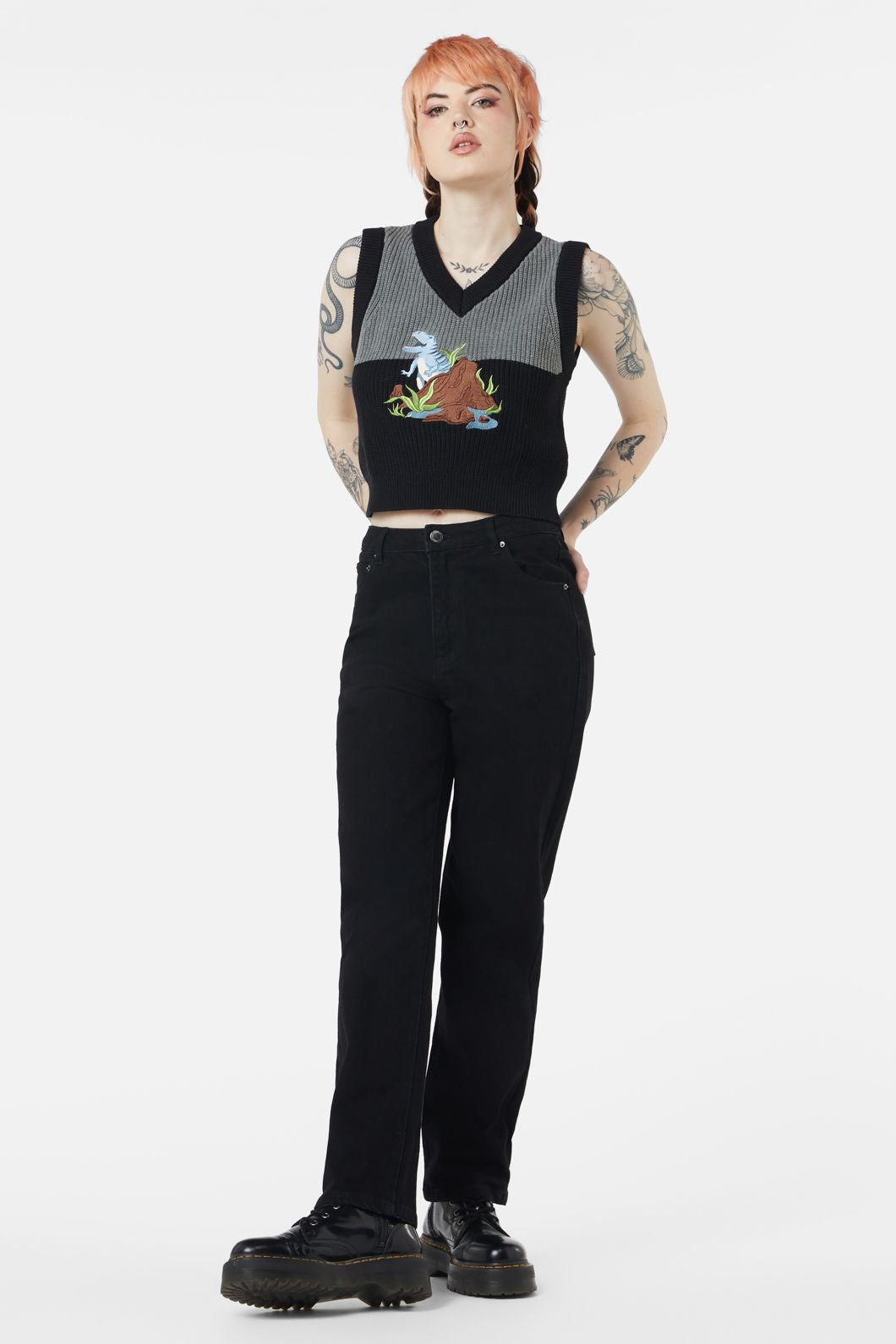 Dangerfield - Dinosaur Contrast Knit Vest - black