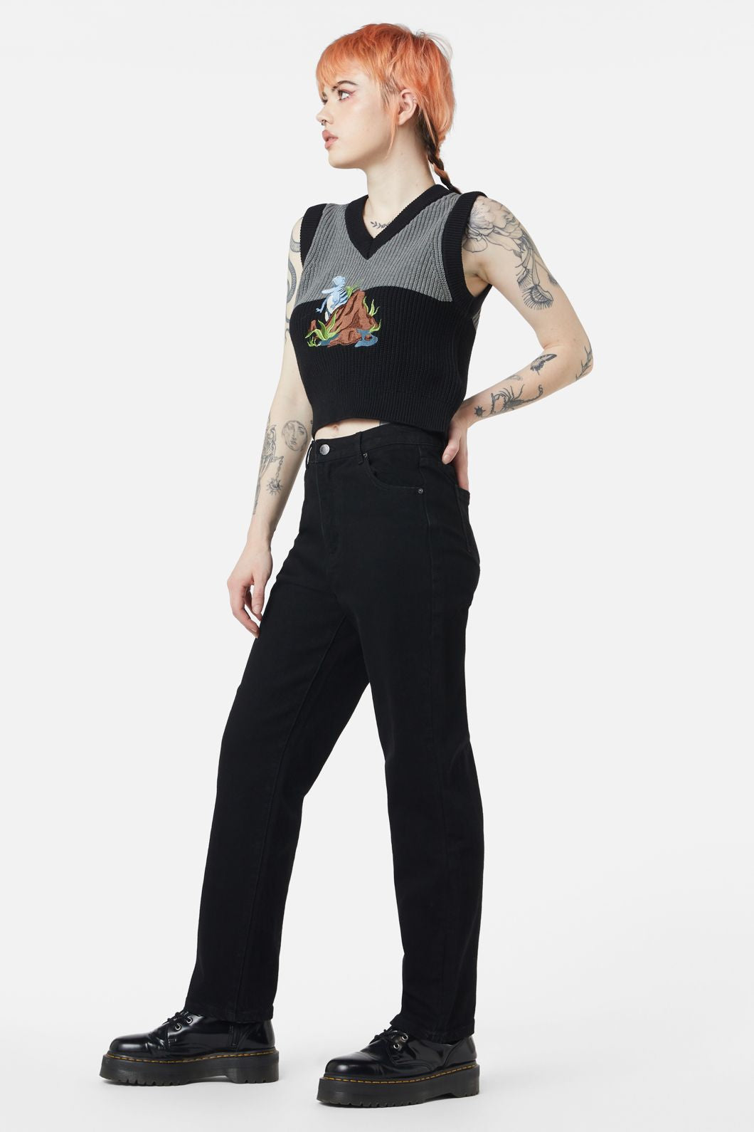 Dangerfield - Dinosaur Contrast Knit Vest - black