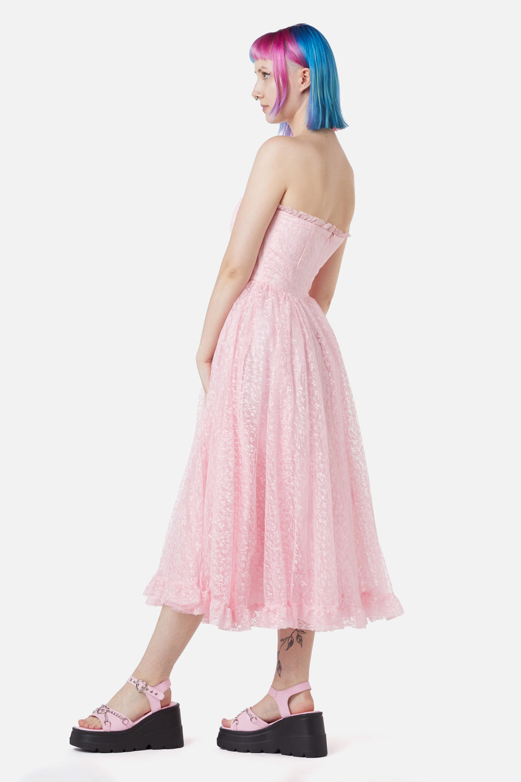 Dangerfield - Elina Lace Trim Dress - pink