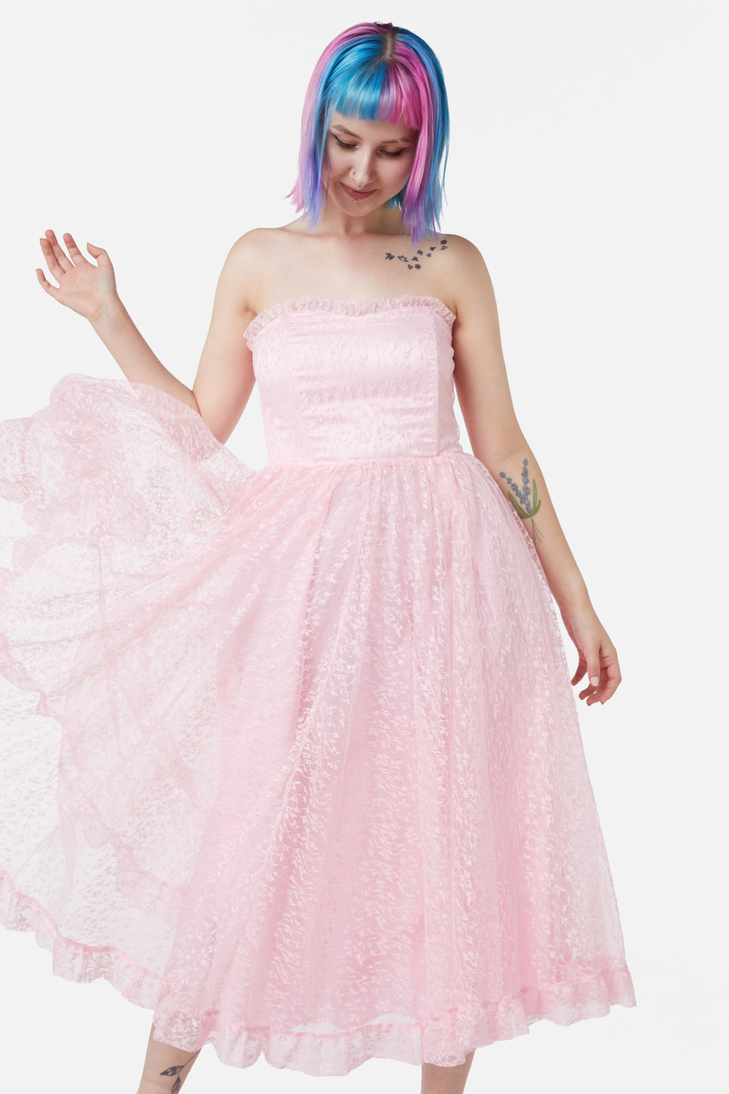 Dangerfield - Elina Lace Trim Dress - pink