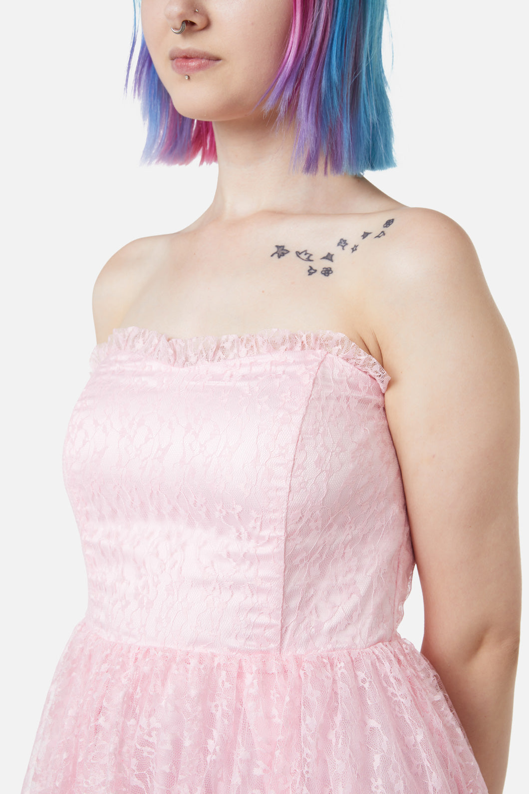 Dangerfield - Elina Lace Trim Dress - pink