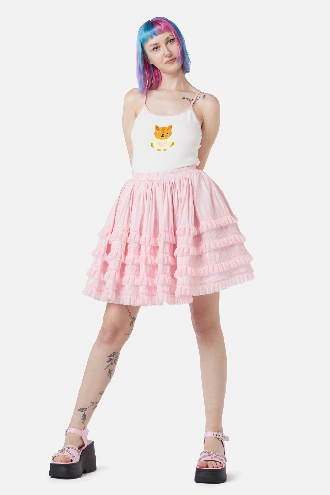 Dangerfield - Elina Lace Trim Skirt - pink
