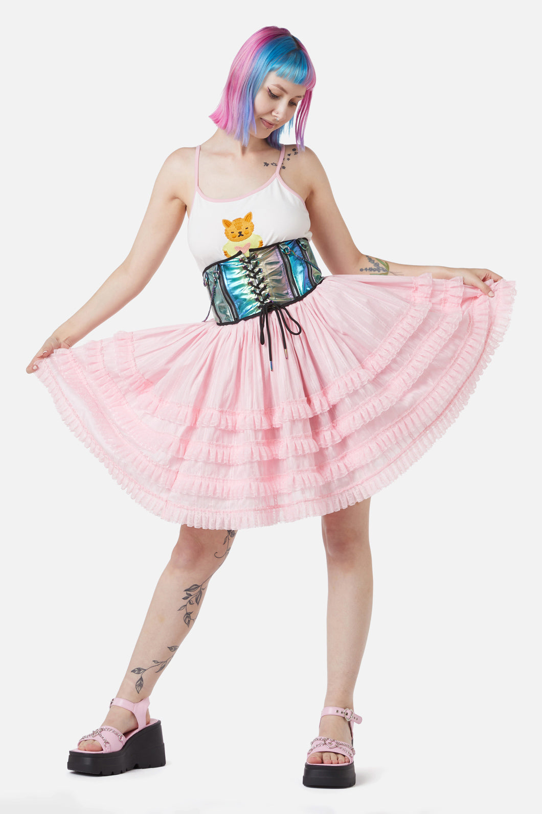 Dangerfield - Elina Lace Trim Skirt - pink