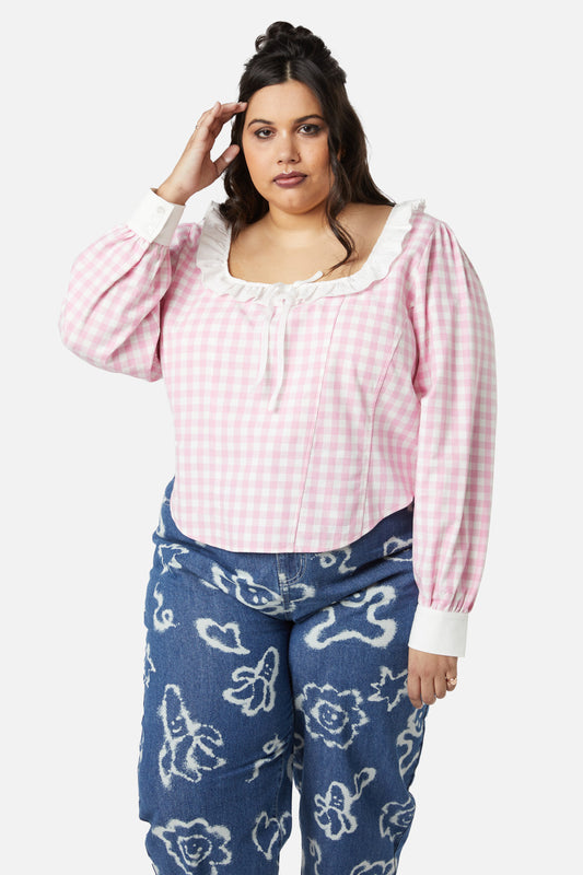 Dangerfield - Curve Picnic Party Corset Blouse - pink