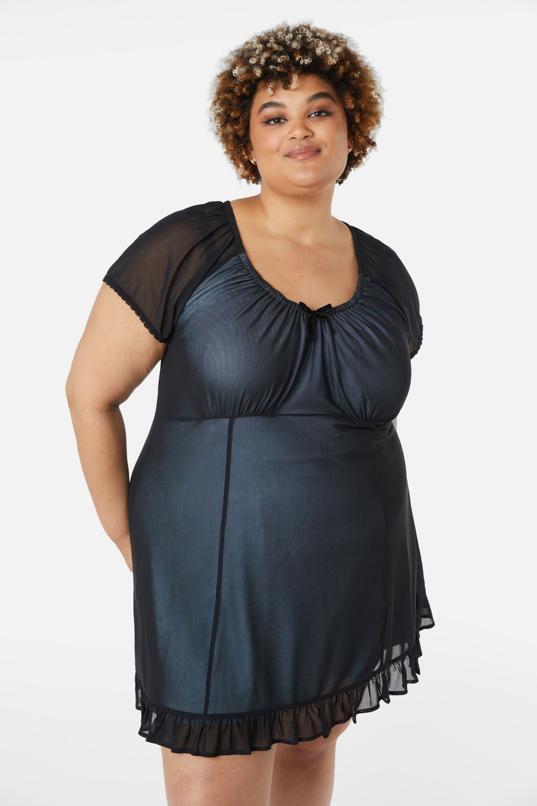 Dangerfield - Curve Confess Mesh Mini Dress - black-blue