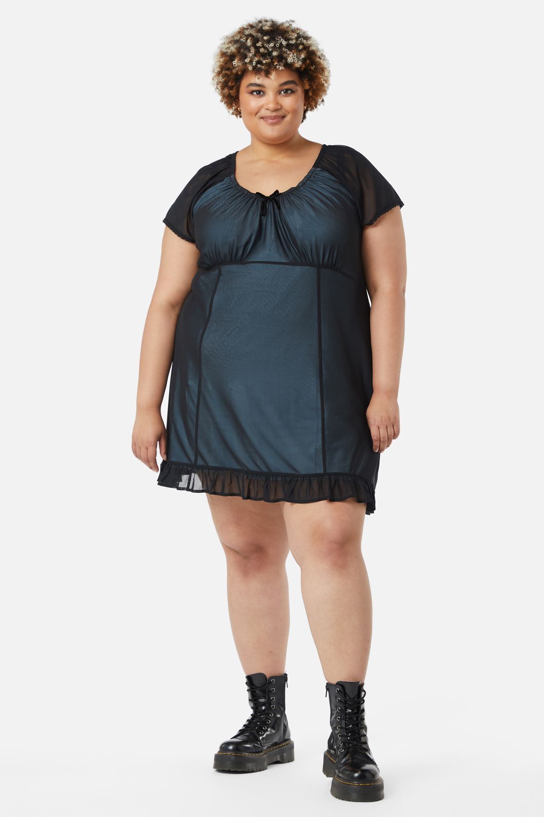 Dangerfield - Curve Confess Mesh Mini Dress - black-blue
