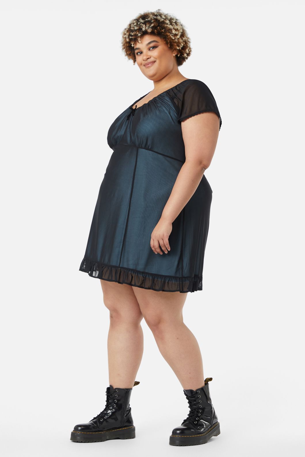 Dangerfield - Curve Confess Mesh Mini Dress - black-blue