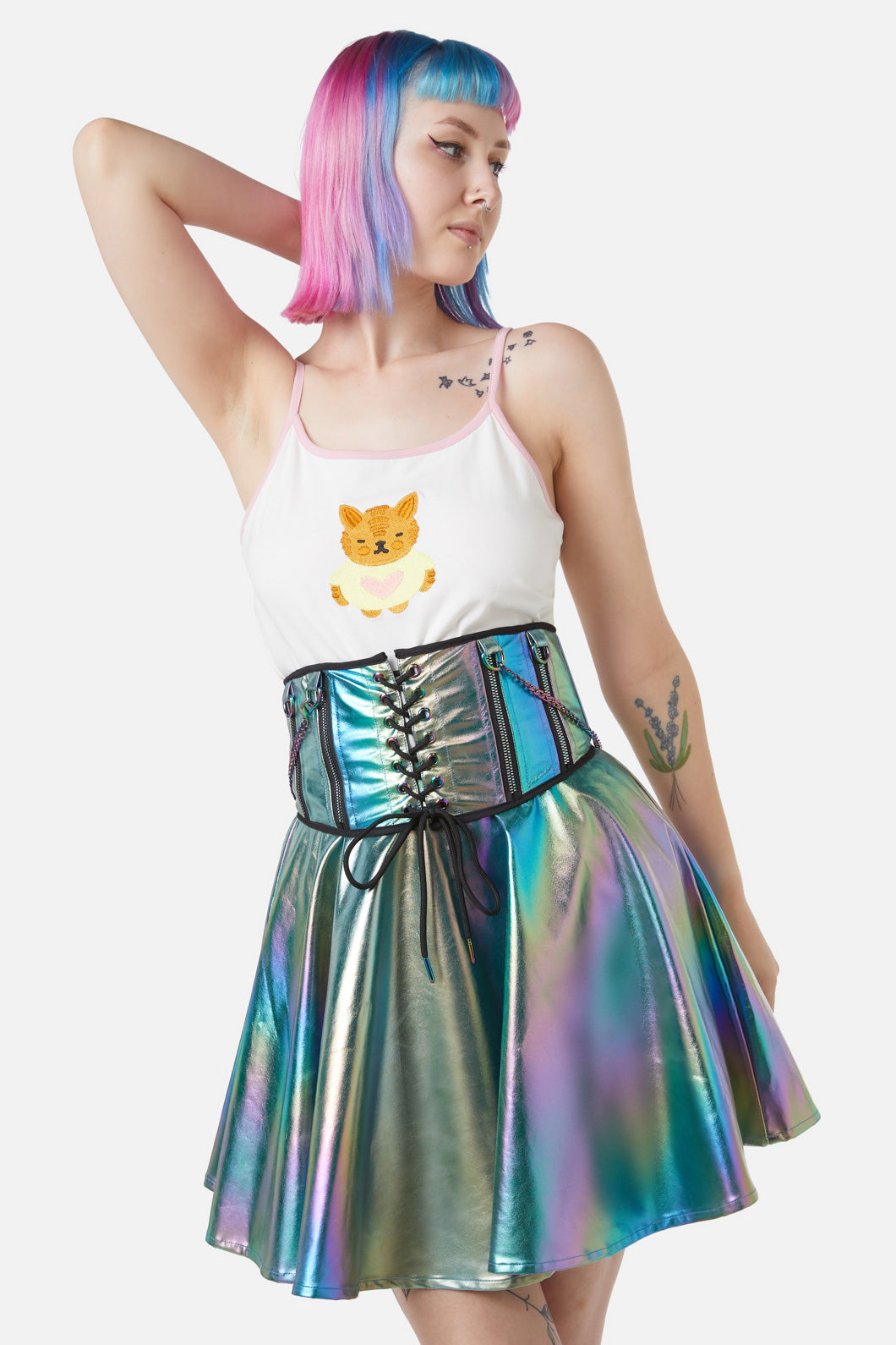 Dangerfield - Infrared Zipper Underbust Pu Corset - rainbow