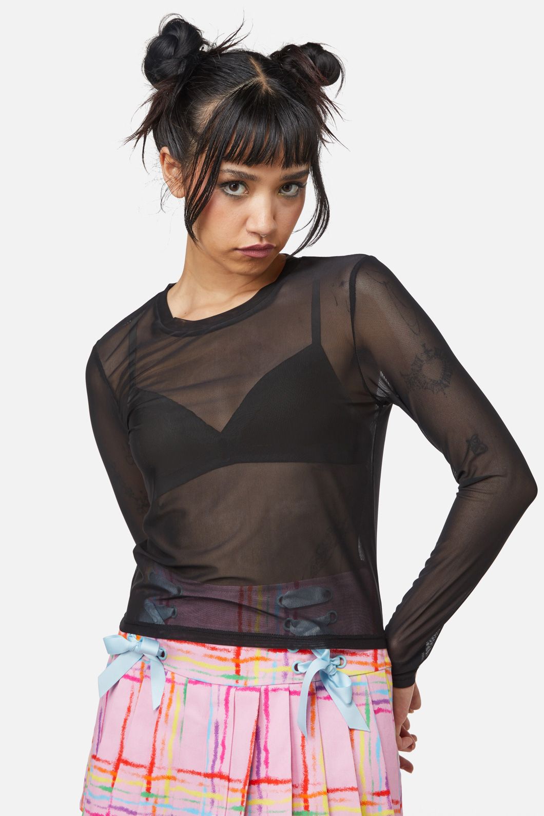 Dangerfield - Basic Mesh Long Sleeve Top - black