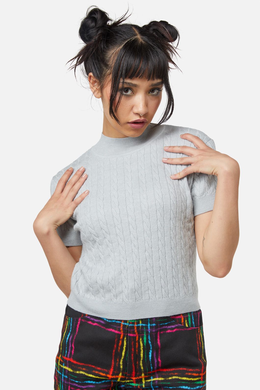 Dangerfield - Cable Knit Mock Neck Top - blue