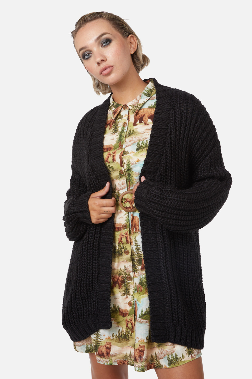 Dangerfield - Field Work Chunky Knit Cardi - black